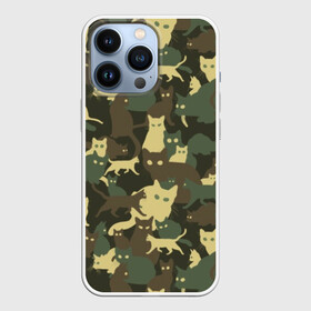 Чехол для iPhone 13 Pro с принтом Кошачий камуфляж в Тюмени,  |  | animal | camouflage | cat | funny | green | khaki | marsh | silhouette | болотный | животное | забавный | зеленый | камуфляж | кот | котик | силуэт | хаки