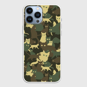 Чехол для iPhone 13 Pro Max с принтом Кошачий камуфляж в Тюмени,  |  | animal | camouflage | cat | funny | green | khaki | marsh | silhouette | болотный | животное | забавный | зеленый | камуфляж | кот | котик | силуэт | хаки