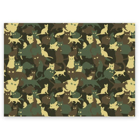 Поздравительная открытка с принтом Кошачий камуфляж в Тюмени, 100% бумага | плотность бумаги 280 г/м2, матовая, на обратной стороне линовка и место для марки
 | Тематика изображения на принте: animal | camouflage | cat | funny | green | khaki | marsh | silhouette | болотный | животное | забавный | зеленый | камуфляж | кот | котик | силуэт | хаки