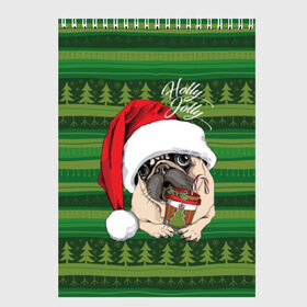 Скетчбук с принтом Holly Jolly в Тюмени, 100% бумага
 | 48 листов, плотность листов — 100 г/м2, плотность картонной обложки — 250 г/м2. Листы скреплены сверху удобной пружинной спиралью | Тематика изображения на принте: animal | breed | christmas | cozy | dog | family | green | holiday | home | new year | pug | red | tree | white | winter | белый | домашний | ёлки | животное | зеленый | зима | красный | мопс | новый год | порода | праздник | рождество | семейный | собака
