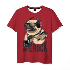 Мужская футболка 3D с принтом On the rock в Тюмени, 100% полиэфир | прямой крой, круглый вырез горловины, длина до линии бедер | Тематика изображения на принте: animal | black | breed | cool | dog | guitar | headphones | motto | music | pug | red | rock | rock star | slogan | text | гитара | девиз | животное | красный | крутой | мопс | музыка | наушники | очки | порода | рок | рок звезда | слоган | соба