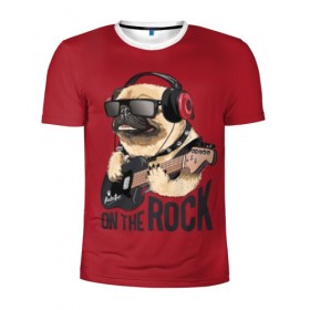 Мужская футболка 3D спортивная с принтом On the rock в Тюмени, 100% полиэстер с улучшенными характеристиками | приталенный силуэт, круглая горловина, широкие плечи, сужается к линии бедра | Тематика изображения на принте: animal | black | breed | cool | dog | guitar | headphones | motto | music | pug | red | rock | rock star | slogan | text | гитара | девиз | животное | красный | крутой | мопс | музыка | наушники | очки | порода | рок | рок звезда | слоган | соба