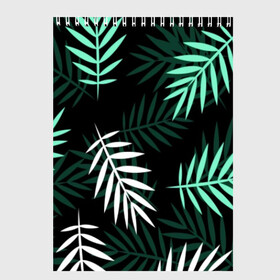 Скетчбук с принтом Листья пальмы в Тюмени, 100% бумага
 | 48 листов, плотность листов — 100 г/м2, плотность картонной обложки — 250 г/м2. Листы скреплены сверху удобной пружинной спиралью | 3d | green | leaves | magic | pattern | tekstura | white | белые | зеленые | листья | текстура | узор