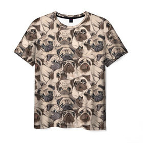 Мужская футболка 3D с принтом Мопсы в Тюмени, 100% полиэфир | прямой крой, круглый вырез горловины, длина до линии бедер | animal | attractive face | breed | cute | dog | eyes | funny | look | pug | puppy | взгляд | глаза | животное | забавный | милый | мопс | порода | собака | щенок