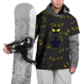 Накидка на куртку 3D с принтом Смотрящий  кот в Тюмени, 100% полиэстер |  | Тематика изображения на принте: 3d | абстракция | анимация | глаза | желтые | смотрящий  кот | черный
