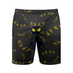 Мужские шорты 3D спортивные с принтом Смотрящий кот в Тюмени,  |  | Тематика изображения на принте: 3d | абстракция | анимация | глаза | желтые | смотрящий  кот | черный