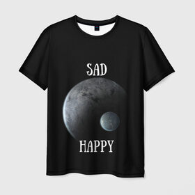 Мужская футболка 3D с принтом Sad Happy в Тюмени, 100% полиэфир | прямой крой, круглый вырез горловины, длина до линии бедер | jesus | rap | грустный | джизус | джизус возрождение | джизус рэпер | джизус ты ювелир | мерч | музыка | реп | рэп | счастливый