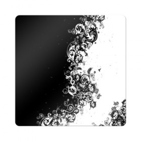Магнит виниловый Квадрат с принтом Черно-белый узор. в Тюмени, полимерный материал с магнитным слоем | размер 9*9 см, закругленные углы | 3d | bkack whate | листья | текстура | узор | черно белое
