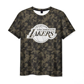Мужская футболка 3D с принтом Los Angeles Lakers Camo в Тюмени, 100% полиэфир | прямой крой, круглый вырез горловины, длина до линии бедер | camo | lakers | los angeles lakers | nba | баскетбол | камуфляж | лос анджелес лейкерс | нба | спорт | хаки