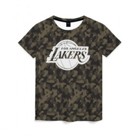 Женская футболка 3D с принтом Los Angeles Lakers Camo в Тюмени, 100% полиэфир ( синтетическое хлопкоподобное полотно) | прямой крой, круглый вырез горловины, длина до линии бедер | camo | lakers | los angeles lakers | nba | баскетбол | камуфляж | лос анджелес лейкерс | нба | спорт | хаки