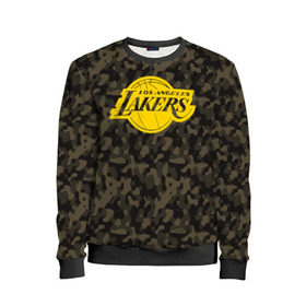 Детский свитшот 3D с принтом Los Angeles Lakers Camo Gold в Тюмени, 100% полиэстер | свободная посадка, прямой крой, мягкая тканевая резинка на рукавах и понизу свитшота | 