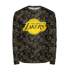 Мужской лонгслив 3D с принтом Los Angeles Lakers Camo Gold в Тюмени, 100% полиэстер | длинные рукава, круглый вырез горловины, полуприлегающий силуэт | 