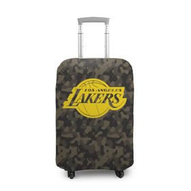 Чехол для чемодана 3D с принтом Los Angeles Lakers Camo Gold в Тюмени, 86% полиэфир, 14% спандекс | двустороннее нанесение принта, прорези для ручек и колес | 