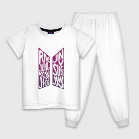 Детская пижама хлопок с принтом BTS (Имена). в Тюмени, 100% хлопок |  брюки и футболка прямого кроя, без карманов, на брюках мягкая резинка на поясе и по низу штанин
 | 2019 | bts | j hope | jimin | jin | jungkook | k pop | new | rm | suga | v | бтс | имена | лого | логотип | музыка | надпись | хлопок | эмблема