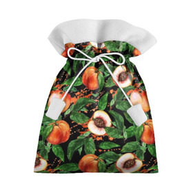 Подарочный 3D мешок с принтом Персики в Тюмени, 100% полиэстер | Размер: 29*39 см | Тематика изображения на принте: аромат | зелень | лето | листья | персик | плоды | сад | сочный | спелый | фрукты | цветы