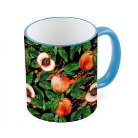 Кружка с принтом Персики в Тюмени, керамика | ёмкость 330 мл | аромат | зелень | лето | листья | персик | плоды | сад | сочный | спелый | фрукты | цветы