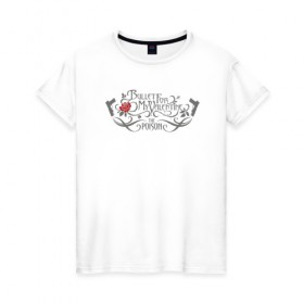 Женская футболка хлопок с принтом Bullet For My Valentine в Тюмени, 100% хлопок | прямой крой, круглый вырез горловины, длина до линии бедер, слегка спущенное плечо | майкл пэджет | ник крэндли и майкл томас