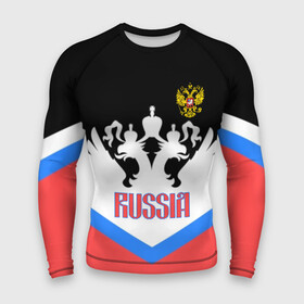 Мужской рашгард 3D с принтом HOCKEY RUSSIA в Тюмени,  |  | hockey | russia | sport | герб | надписи | россия | сборная хоккея | символика | спорт | спортсмен | триколор | форма | хоккей | чемпионат | я русский