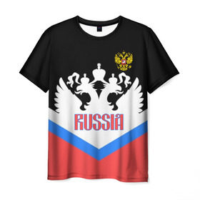 Мужская футболка 3D с принтом HOCKEY RUSSIA в Тюмени, 100% полиэфир | прямой крой, круглый вырез горловины, длина до линии бедер | hockey | russia | sport | герб | надписи | россия | сборная хоккея | символика | спорт | спортсмен | триколор | форма | хоккей | чемпионат | я русский