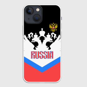 Чехол для iPhone 13 mini с принтом HOCKEY RUSSIA в Тюмени,  |  | Тематика изображения на принте: hockey | russia | sport | герб | надписи | россия | сборная хоккея | символика | спорт | спортсмен | триколор | форма | хоккей | чемпионат | я русский