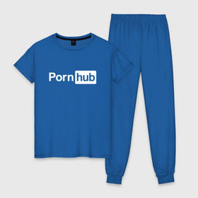Женская пижама хлопок с принтом PornHub в Тюмени, 100% хлопок | брюки и футболка прямого кроя, без карманов, на брюках мягкая резинка на поясе и по низу штанин | brazzers | браззерс