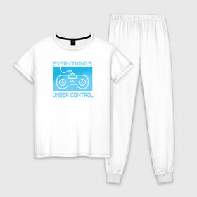 Женская пижама хлопок с принтом Джойстик в Тюмени, 100% хлопок | брюки и футболка прямого кроя, без карманов, на брюках мягкая резинка на поясе и по низу штанин | джойстик | игра | игры | надпись | пиксель