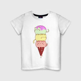 Детская футболка хлопок с принтом котомороженка в Тюмени, 100% хлопок | круглый вырез горловины, полуприлегающий силуэт, длина до линии бедер | cat | chill | cream | ice | icecream | kitten | kitty | kity | кот | котик | котики | мороженое | фастфуд | хипстер | худей