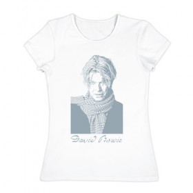 Женская футболка хлопок с принтом Дэвид Боуи в Тюмени, 100% хлопок | прямой крой, круглый вырез горловины, длина до линии бедер, слегка спущенное плечо | автор | актёр | британский | звукорежиссёр | песен | продюсер | рок певец | художник