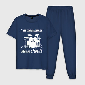 Мужская пижама хлопок с принтом Я барабанщик, так что кричите! в Тюмени, 100% хлопок | брюки и футболка прямого кроя, без карманов, на брюках мягкая резинка на поясе и по низу штанин
 | drum | drummer | барабан | барабанщик | барабаны