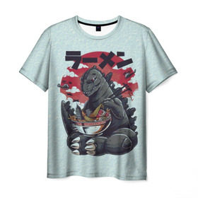Мужская футболка 3D с принтом Blue Godzilla в Тюмени, 100% полиэфир | прямой крой, круглый вырез горловины, длина до линии бедер | godzilla | king of the monsters | годзила | годзилла 2 | король монстров