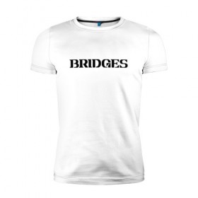 Мужская футболка премиум с принтом BRIDGES в Тюмени, 92% хлопок, 8% лайкра | приталенный силуэт, круглый вырез ворота, длина до линии бедра, короткий рукав | bridges | death stranding | fragile express | games | kojima | kojima productions | logo | ludens | игры | кодзима | лого | люденс