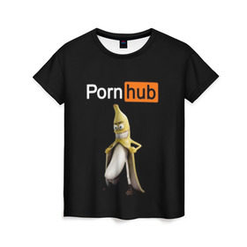 Женская футболка 3D с принтом PORN HUB в Тюмени, 100% полиэфир ( синтетическое хлопкоподобное полотно) | прямой крой, круглый вырез горловины, длина до линии бедер | банан | логотип | пошлое