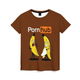 Женская футболка 3D с принтом PORN HUB в Тюмени, 100% полиэфир ( синтетическое хлопкоподобное полотно) | прямой крой, круглый вырез горловины, длина до линии бедер | бананы | логотип | пошлое