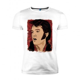 Мужская футболка премиум с принтом Элвис Пресли в Тюмени, 92% хлопок, 8% лайкра | приталенный силуэт, круглый вырез ворота, длина до линии бедра, короткий рукав | американский. певец. актёр. король рок н ролл