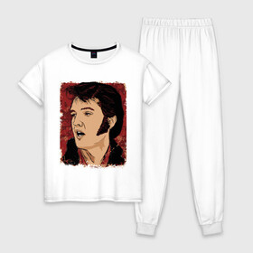 Женская пижама хлопок с принтом Элвис Пресли в Тюмени, 100% хлопок | брюки и футболка прямого кроя, без карманов, на брюках мягкая резинка на поясе и по низу штанин | американский. певец. актёр. король рок н ролл