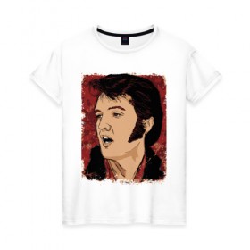 Женская футболка хлопок с принтом Элвис Пресли в Тюмени, 100% хлопок | прямой крой, круглый вырез горловины, длина до линии бедер, слегка спущенное плечо | американский. певец. актёр. король рок н ролл