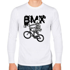 Мужской лонгслив хлопок с принтом BMX в Тюмени, 100% хлопок |  | bike | bmx | bones | extreme | skeleton | skull | sport | велосипед | скелет | спорт | череп | экстрим