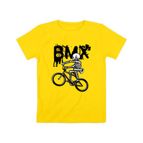 Детская футболка хлопок с принтом BMX в Тюмени, 100% хлопок | круглый вырез горловины, полуприлегающий силуэт, длина до линии бедер | bike | bmx | bones | extreme | skeleton | skull | sport | велосипед | скелет | спорт | череп | экстрим