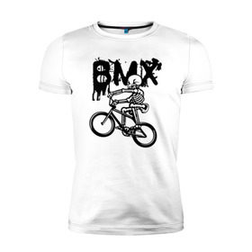 Мужская футболка премиум с принтом BMX в Тюмени, 92% хлопок, 8% лайкра | приталенный силуэт, круглый вырез ворота, длина до линии бедра, короткий рукав | bike | bmx | bones | extreme | skeleton | skull | sport | велосипед | скелет | спорт | череп | экстрим
