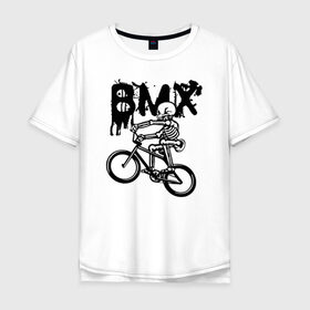 Мужская футболка хлопок Oversize с принтом BMX в Тюмени, 100% хлопок | свободный крой, круглый ворот, “спинка” длиннее передней части | Тематика изображения на принте: bike | bmx | bones | extreme | skeleton | skull | sport | велосипед | скелет | спорт | череп | экстрим