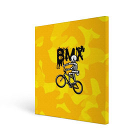 Холст квадратный с принтом BMX в Тюмени, 100% ПВХ |  | bike | bmx | bones | extreme | skeleton | skull | sport | велосипед | скелет | спорт | череп | экстрим