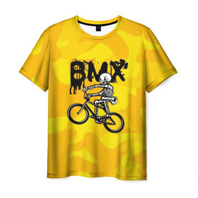 Мужская футболка 3D с принтом BMX в Тюмени, 100% полиэфир | прямой крой, круглый вырез горловины, длина до линии бедер | bike | bmx | bones | extreme | skeleton | skull | sport | велосипед | скелет | спорт | череп | экстрим
