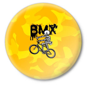 Значок с принтом BMX в Тюмени,  металл | круглая форма, металлическая застежка в виде булавки | bike | bmx | bones | extreme | skeleton | skull | sport | велосипед | скелет | спорт | череп | экстрим