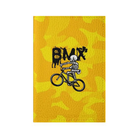 Обложка для паспорта матовая кожа с принтом BMX в Тюмени, натуральная матовая кожа | размер 19,3 х 13,7 см; прозрачные пластиковые крепления | bike | bmx | bones | extreme | skeleton | skull | sport | велосипед | скелет | спорт | череп | экстрим