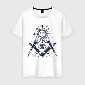 Мужская футболка хлопок с принтом Масонские символы в Тюмени, 100% хлопок | прямой крой, круглый вырез горловины, длина до линии бедер, слегка спущенное плечо. | великая ложа россии | иллюминаты | масонские символы | масонство | масоны | тамплиеры | эзотерика