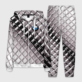 Мужской костюм 3D с принтом BMW в Тюмени, 100% полиэстер | Манжеты и пояс оформлены тканевой резинкой, двухслойный капюшон со шнурком для регулировки, карманы спереди | Тематика изображения на принте: bmw | metal | pattern | prestige | бмв | металл | престиж | узор