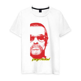 Мужская футболка хлопок с принтом Джордж Майкл в Тюмени, 100% хлопок | прямой крой, круглый вырез горловины, длина до линии бедер, слегка спущенное плечо. | британский | композитор | певец | поэт