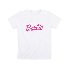 Детская футболка хлопок с принтом Barbie в Тюмени, 100% хлопок | круглый вырез горловины, полуприлегающий силуэт, длина до линии бедер | Тематика изображения на принте: bad | barbie | bratz | girl | princess | team | барби | братц | девочка | дочка | дочь | кукла | куколка | лого | логотип | любимая | невеста | подружка | прекрасная