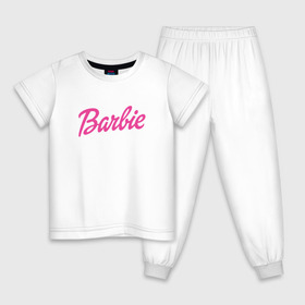 Детская пижама хлопок с принтом Barbie в Тюмени, 100% хлопок |  брюки и футболка прямого кроя, без карманов, на брюках мягкая резинка на поясе и по низу штанин
 | Тематика изображения на принте: bad | barbie | bratz | girl | princess | team | барби | братц | девочка | дочка | дочь | кукла | куколка | лого | логотип | любимая | невеста | подружка | прекрасная