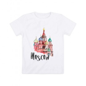 Детская футболка хлопок с принтом Moscow в Тюмени, 100% хлопок | круглый вырез горловины, полуприлегающий силуэт, длина до линии бедер | 